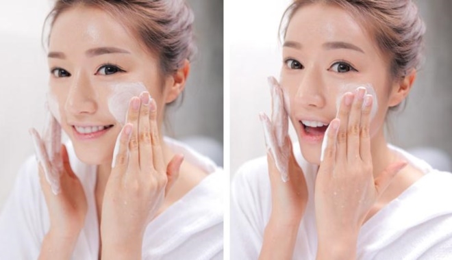 Làm sạch da mặt bằng sữa rửa mặt dịu nhẹ 