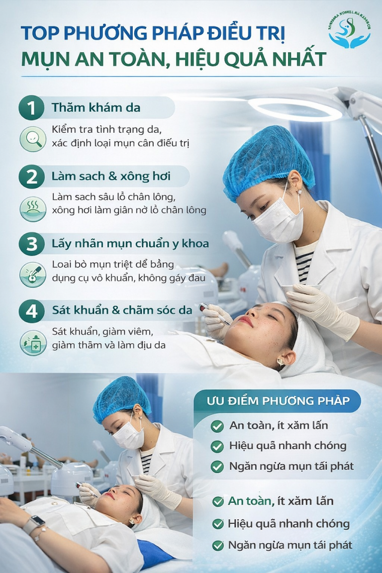 Các phương pháp điều trị mụn an toàn hiệu quả nhất 2026 Chuẩn y khoa
