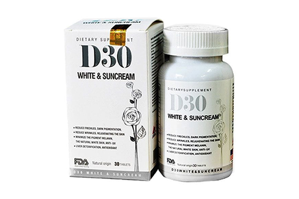 D30 White & Suncream viên uống trắng da chống nắng từ Mỹ